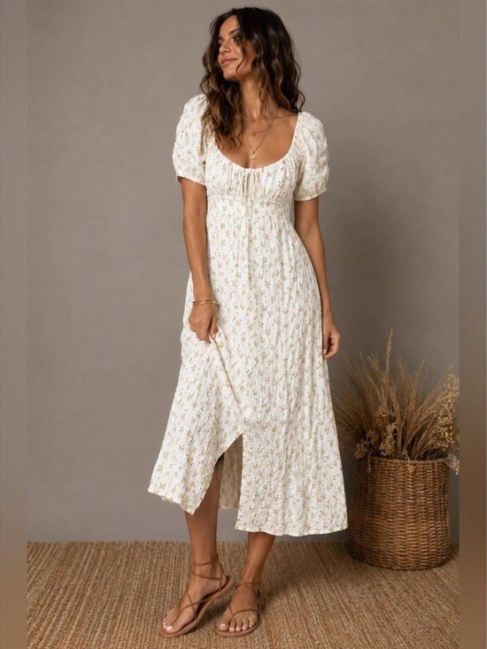 Bardot Dresses & Skirts - White and Yellow Floral Bardot Milkmaid Midi Dress